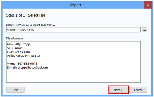 Select the Next button within the dialogue box to continue.