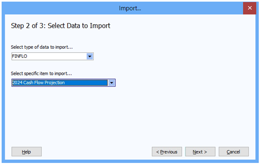 Select the specific type of data to import from the dialogue box and select Next to continue.