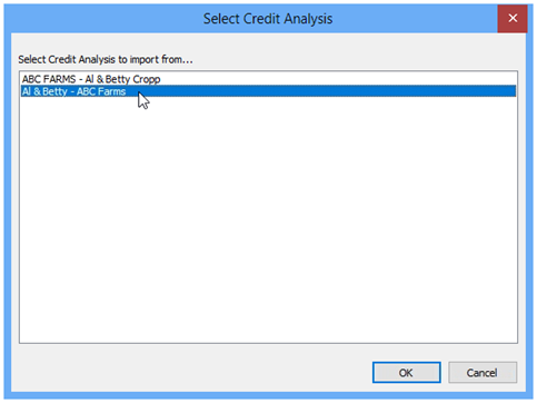 Select the credit analysis file in the pop up window.